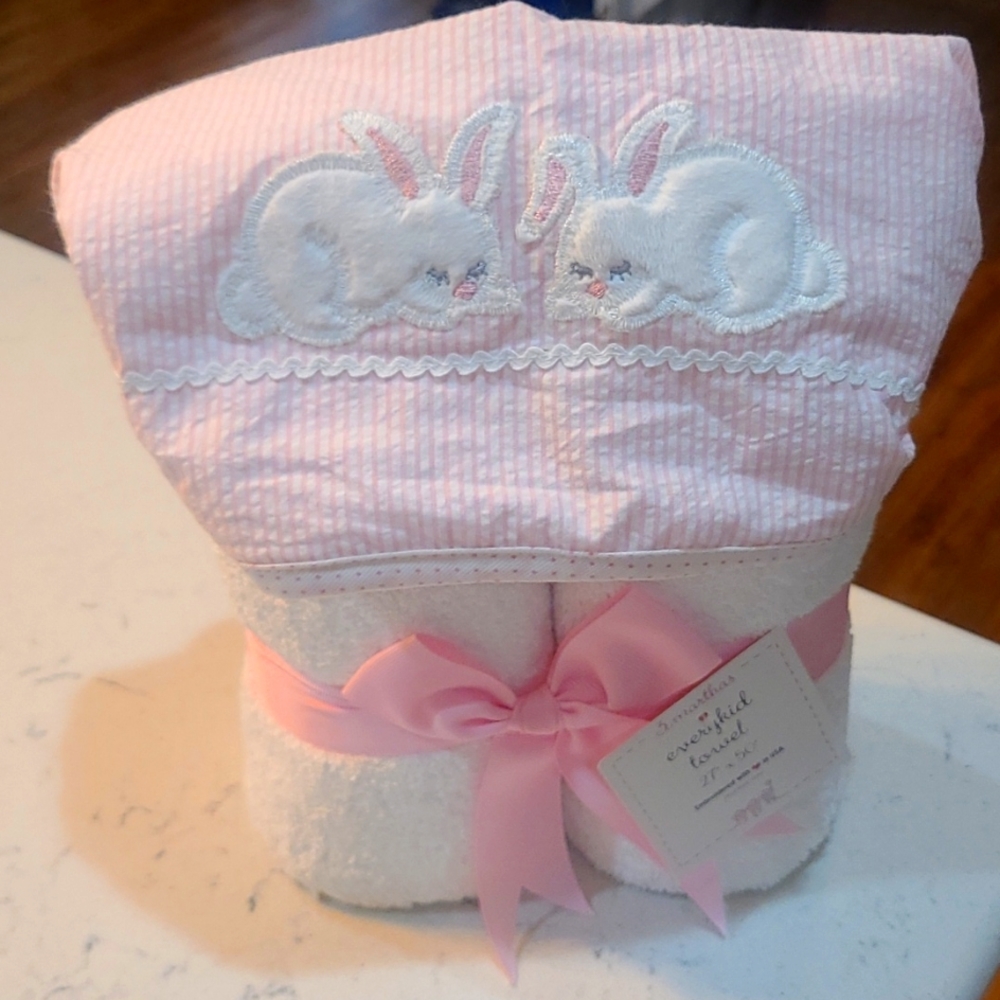 3 Marthas, Every Kid Towel, 27"x50", Light Pink/White, Bunnies, NWT